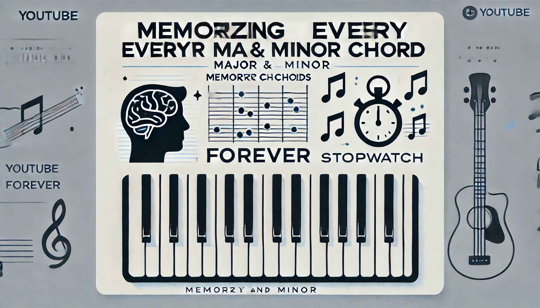 DALL·E 2025 01 01 04.02.25 Minimalistic YouTube thumbnail for a video about memorizing every major and minor chord. The design features a clean white background with a black pia