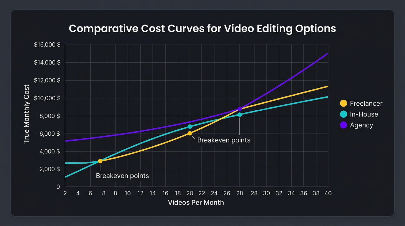 Line chart showing cost breakeven points by volume