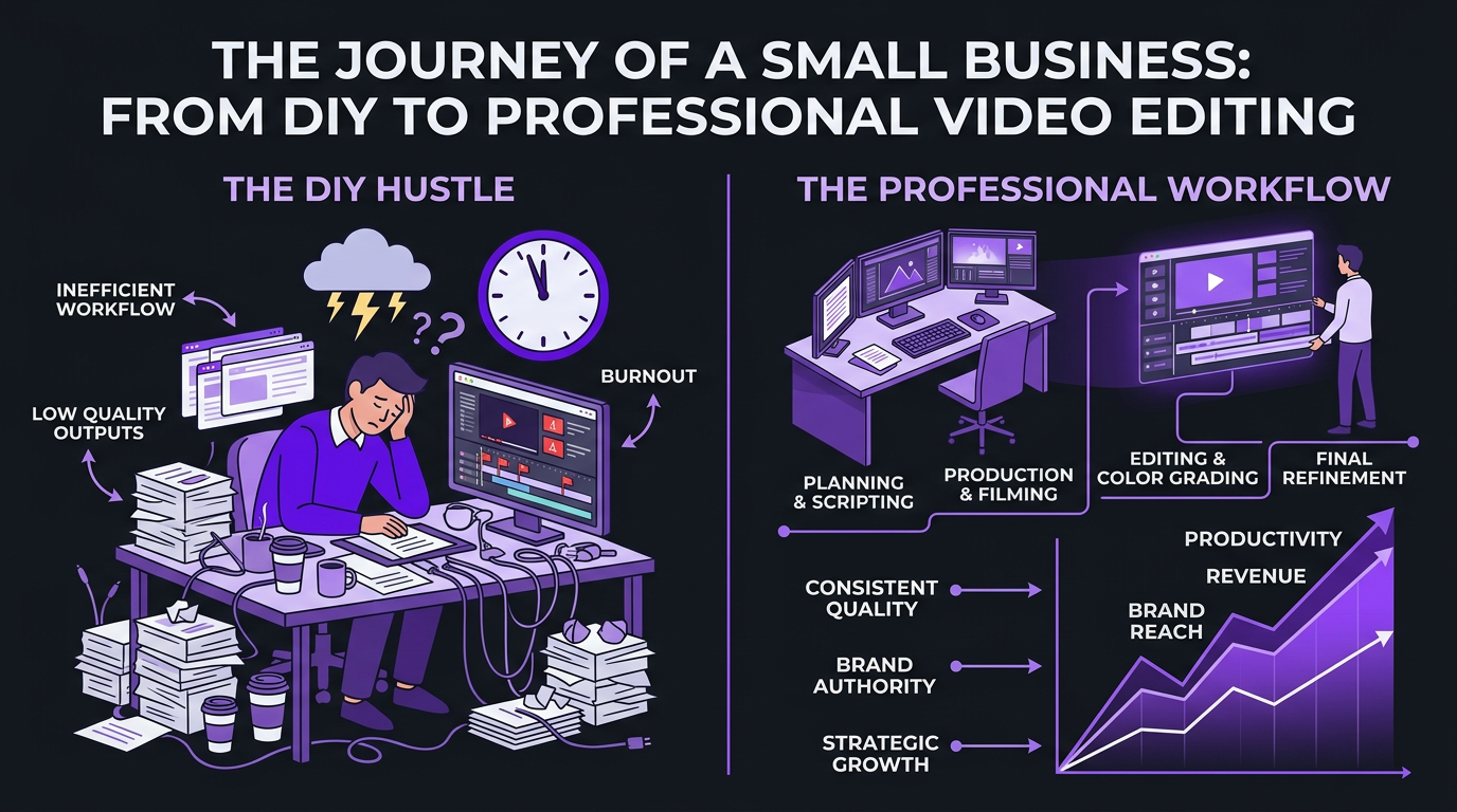 Infographic showing journey from DIY to professional video editing