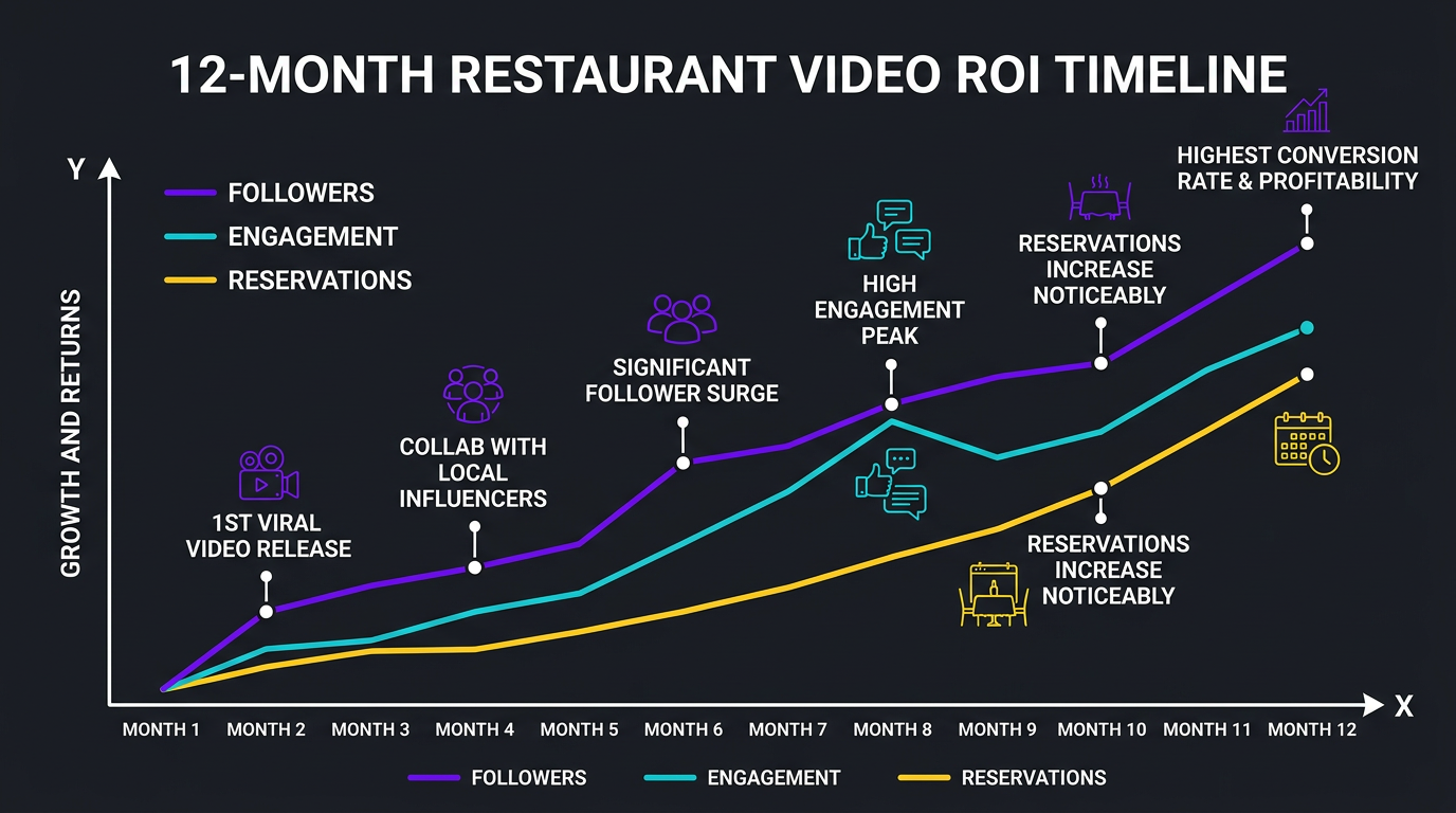 Infographic showing the ROI timeline of restaurant video content investment