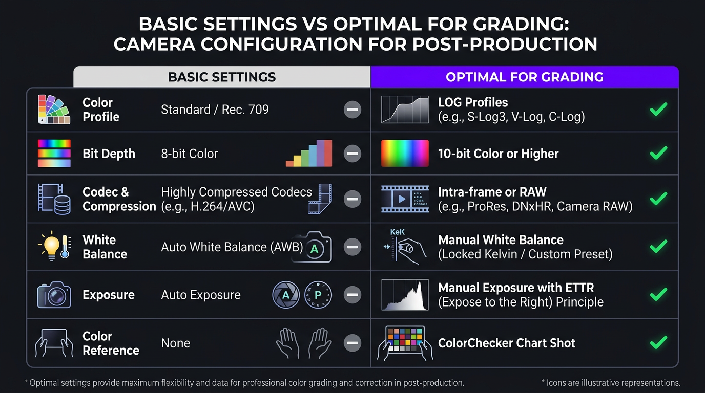 Color Grading Service for YouTube: Why It Matters 4 Camera settings comparison: basic vs optimal for grading