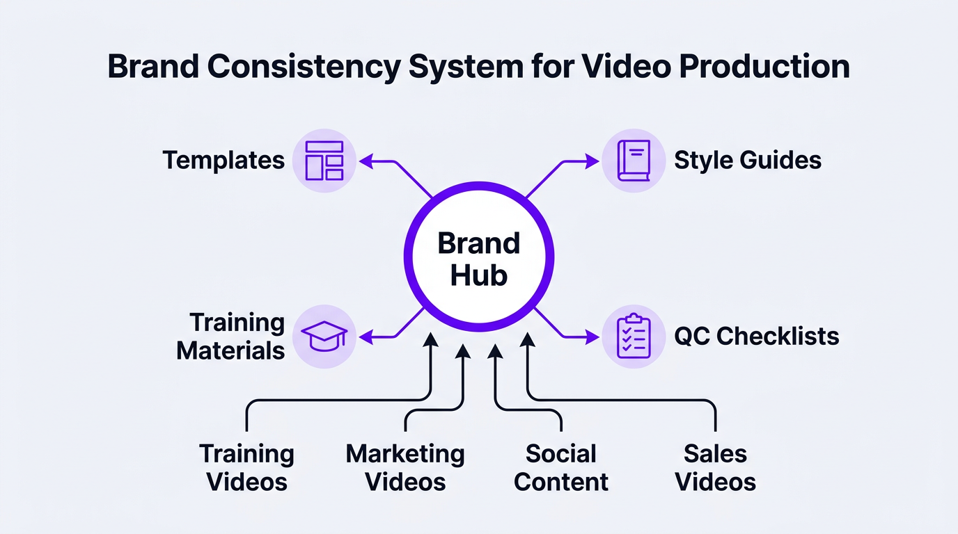Visual diagram showing brand consistency system — a 