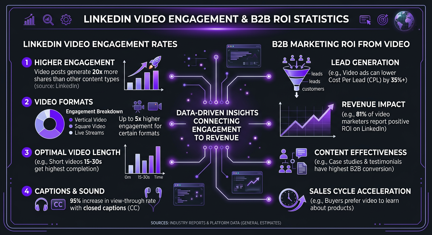 LinkedIn Video Editing for B2B Brands - Statistics infographic on LinkedIn video engagement rates an