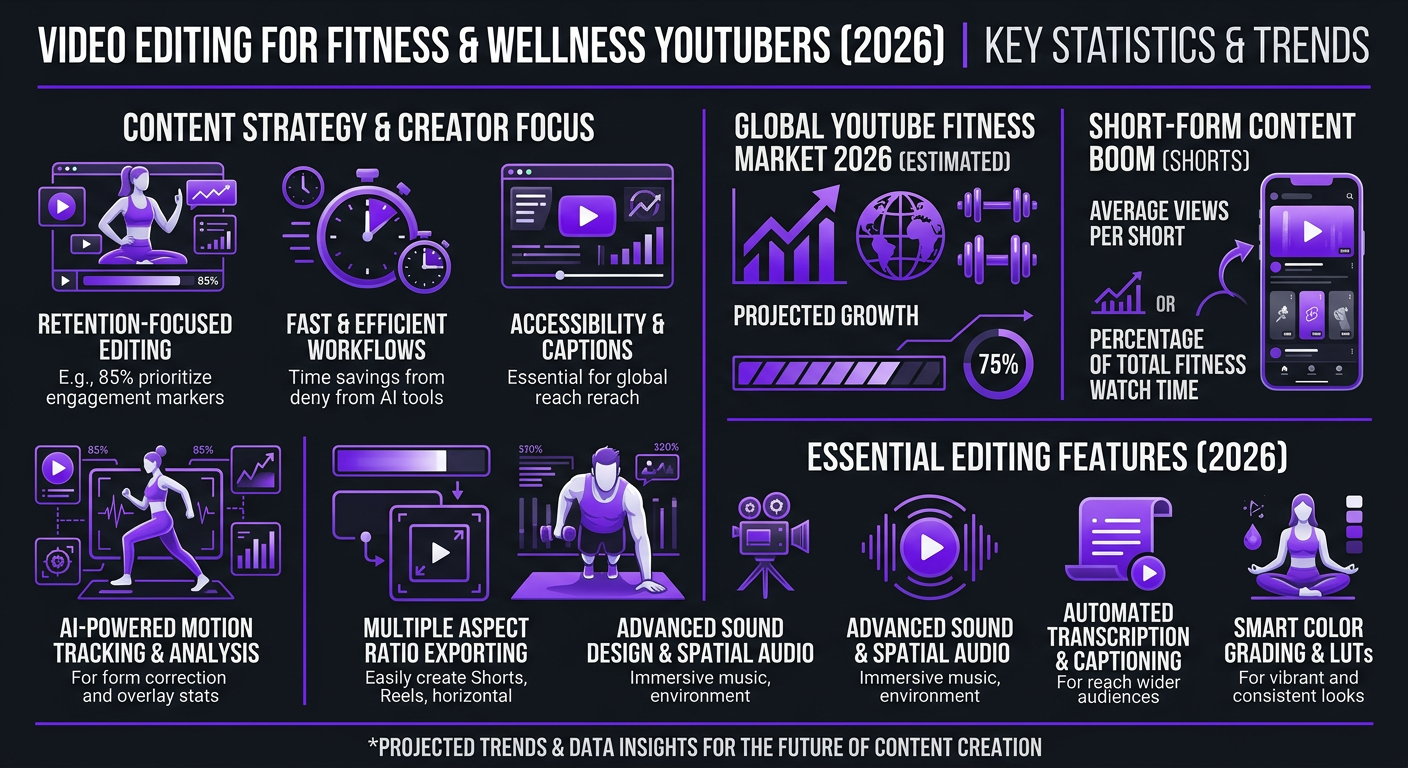 Video Editing for Fitness & Wellness YouTubers (2026) 3 Video Editing for Fitness & Wellness YouTubers (2026) statistics