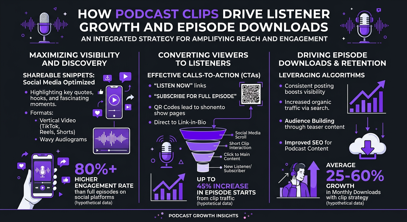 Video Editing for Podcast Clips - Statistics infographic on how podcast clips drive listener g