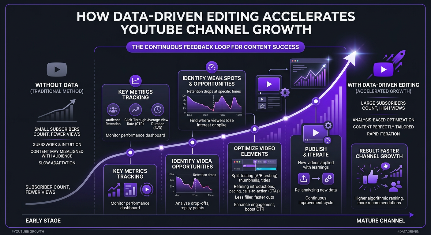 Why Your Video Editor Should Understand YouTube Analytics 5 Why Your Video Editor Should Understand YouTube Analytics - Infographic showing how data-driven editing improves YouTube