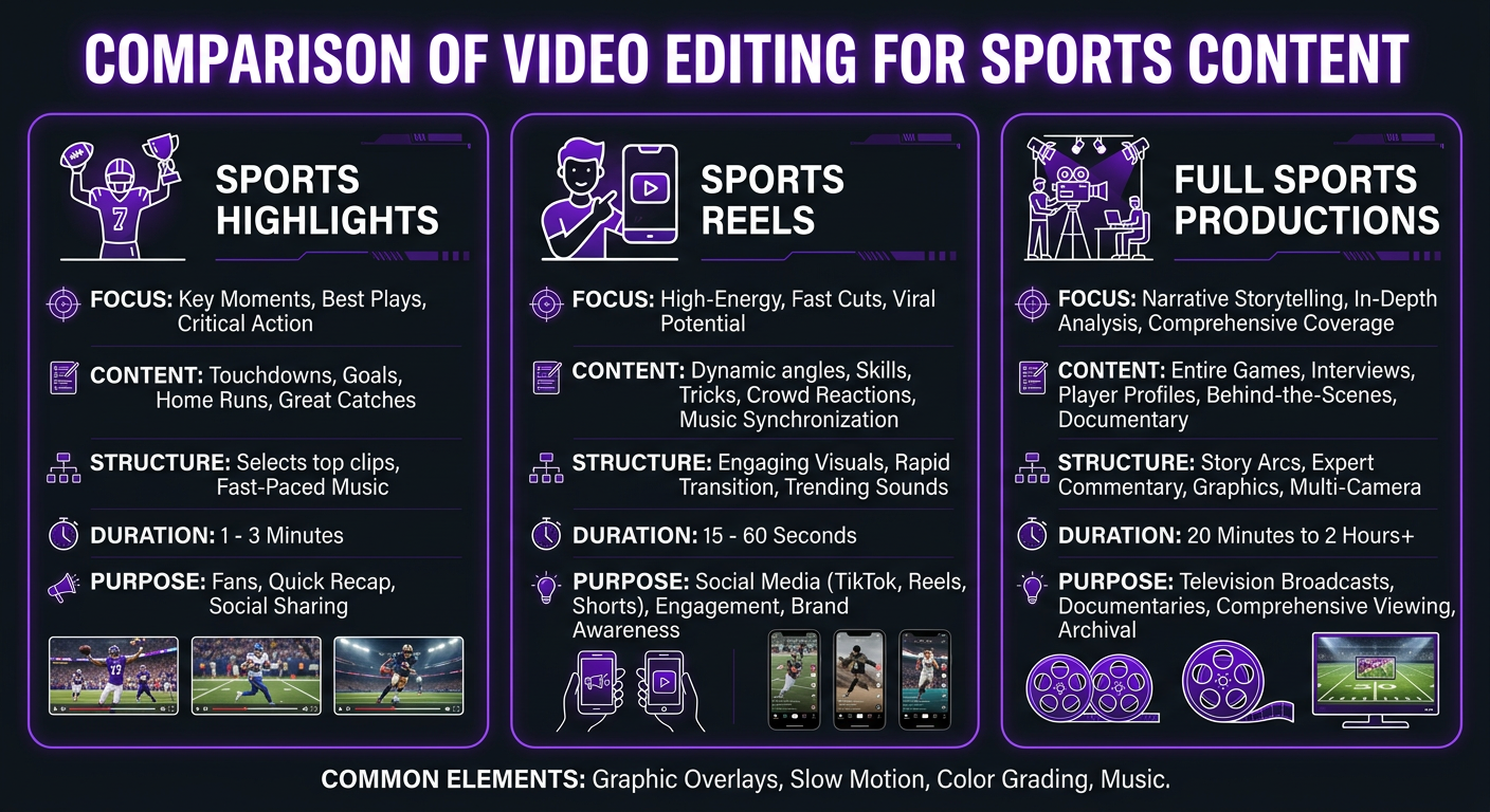 Video Editing for Sports Content: Highlights, Reels & Full Productions comparison