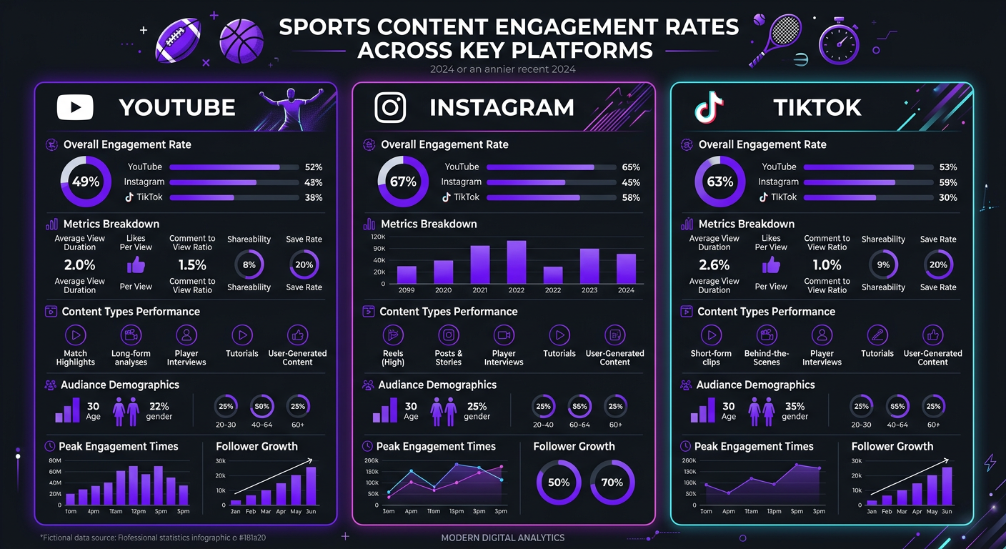 Video Editing for Sports Content - Statistics infographic on sports content engagement rates ac