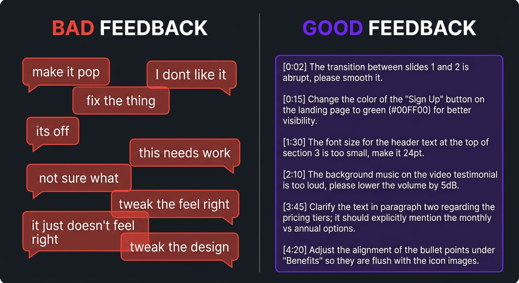 how to give feedback to your video editor without being annoying bad vs good feedback