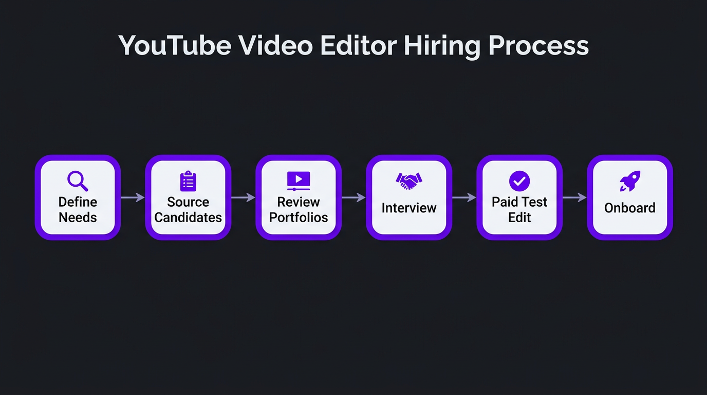 How to Hire a Video Editor for YouTube (2026 Guide) 1 YouTube editor hiring process flowchart