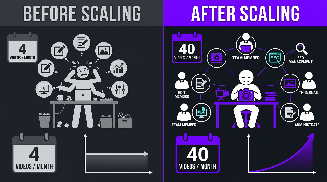 Before and after scaling YouTube production comparison