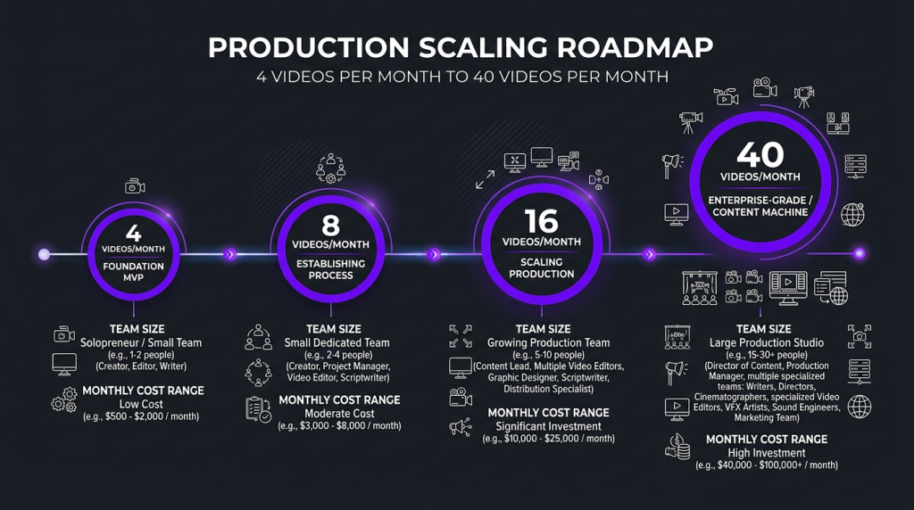 how to scale youtube content production from 4 to 40 videosmonth scaling roadmap