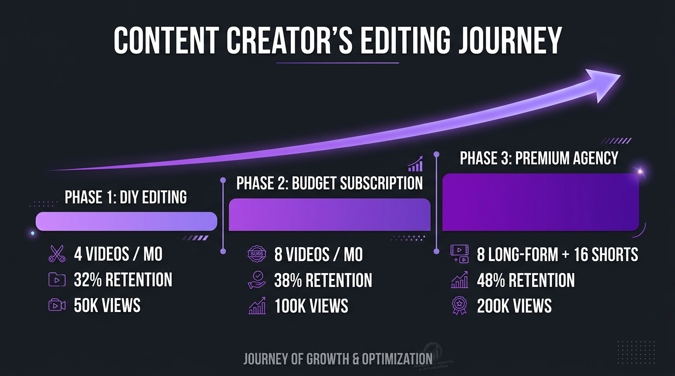 Creator growth timeline showing DIY to premium agency journey
