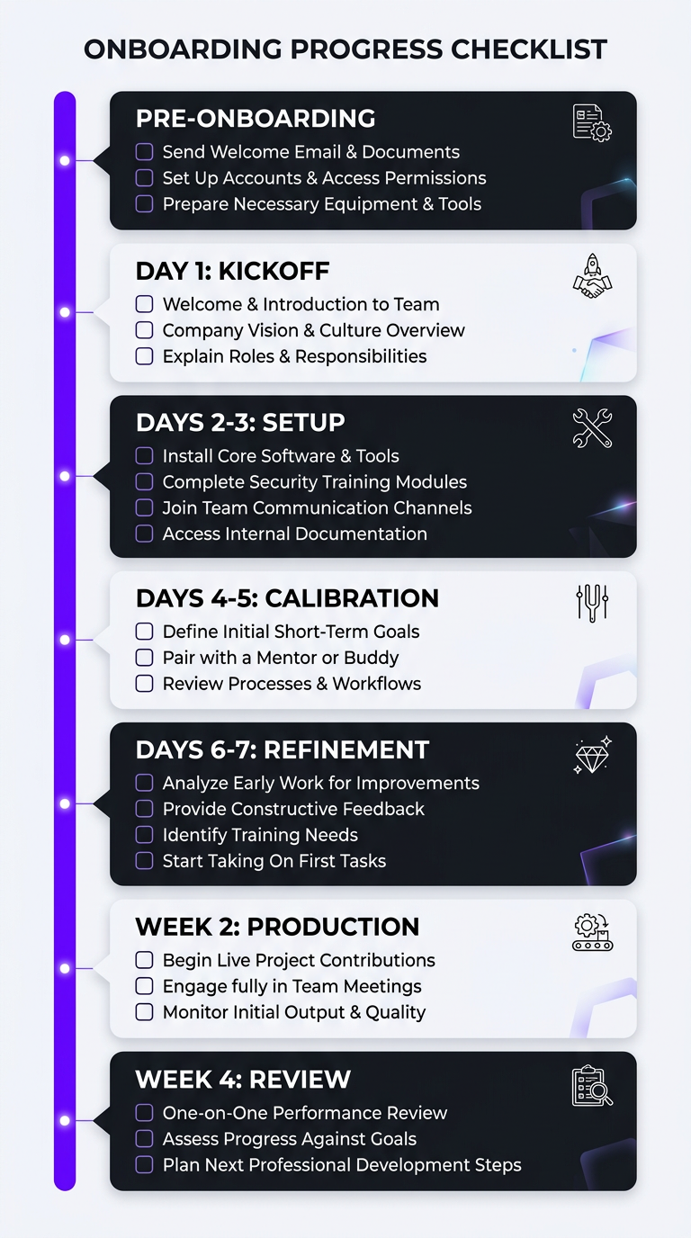 Visual checklist infographic with 7 onboarding phases