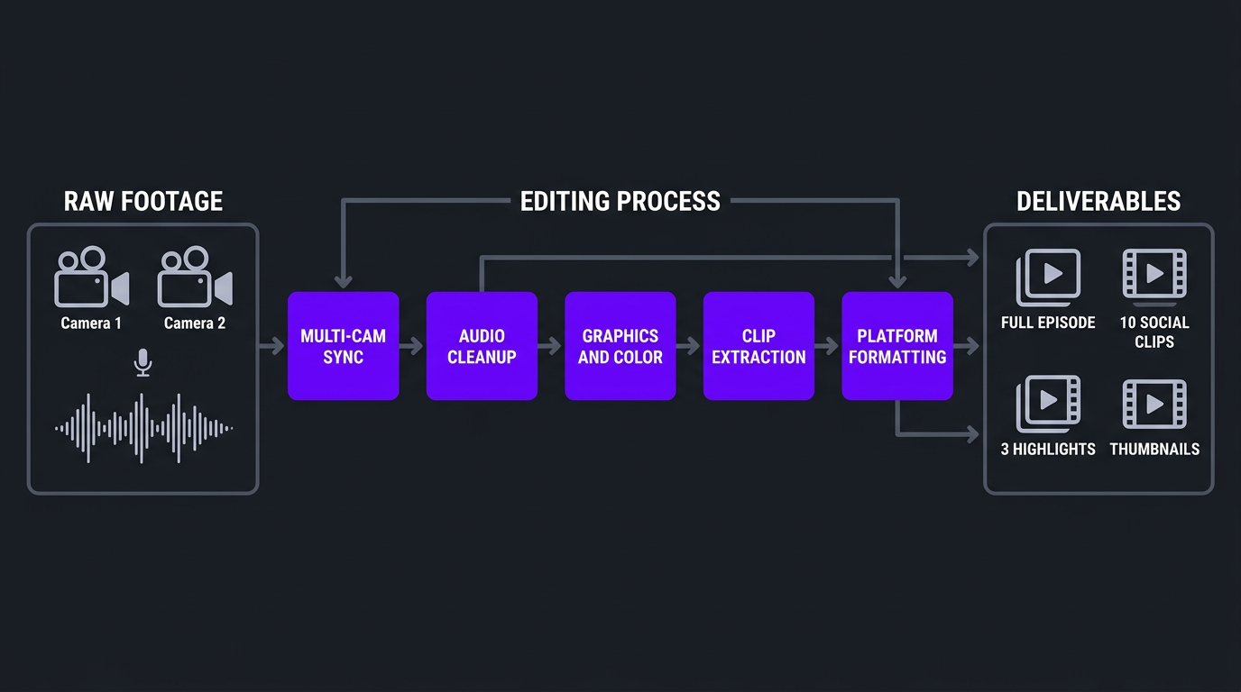 Podcast video editing pipeline workflow