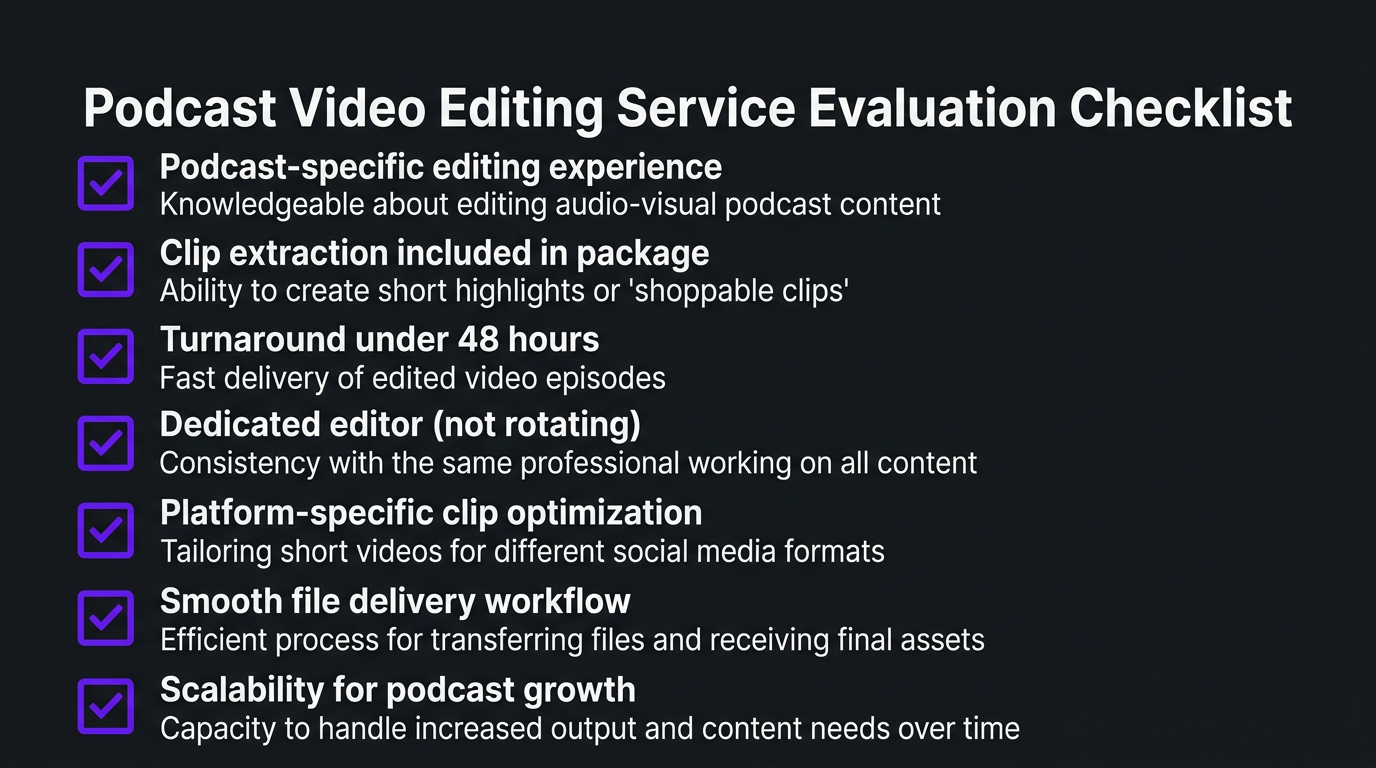 Podcast video editing service evaluation checklist