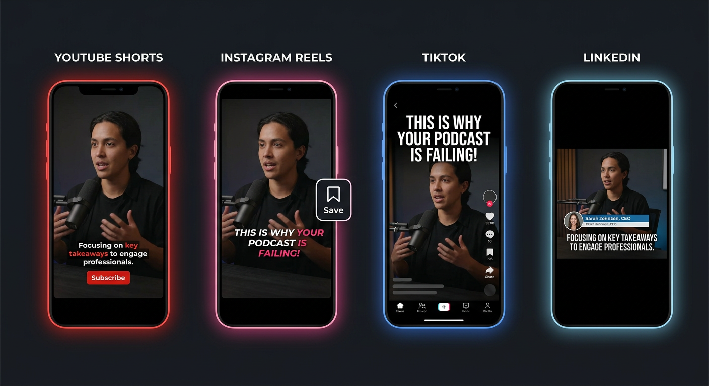 Podcast clip optimized for 4 platforms