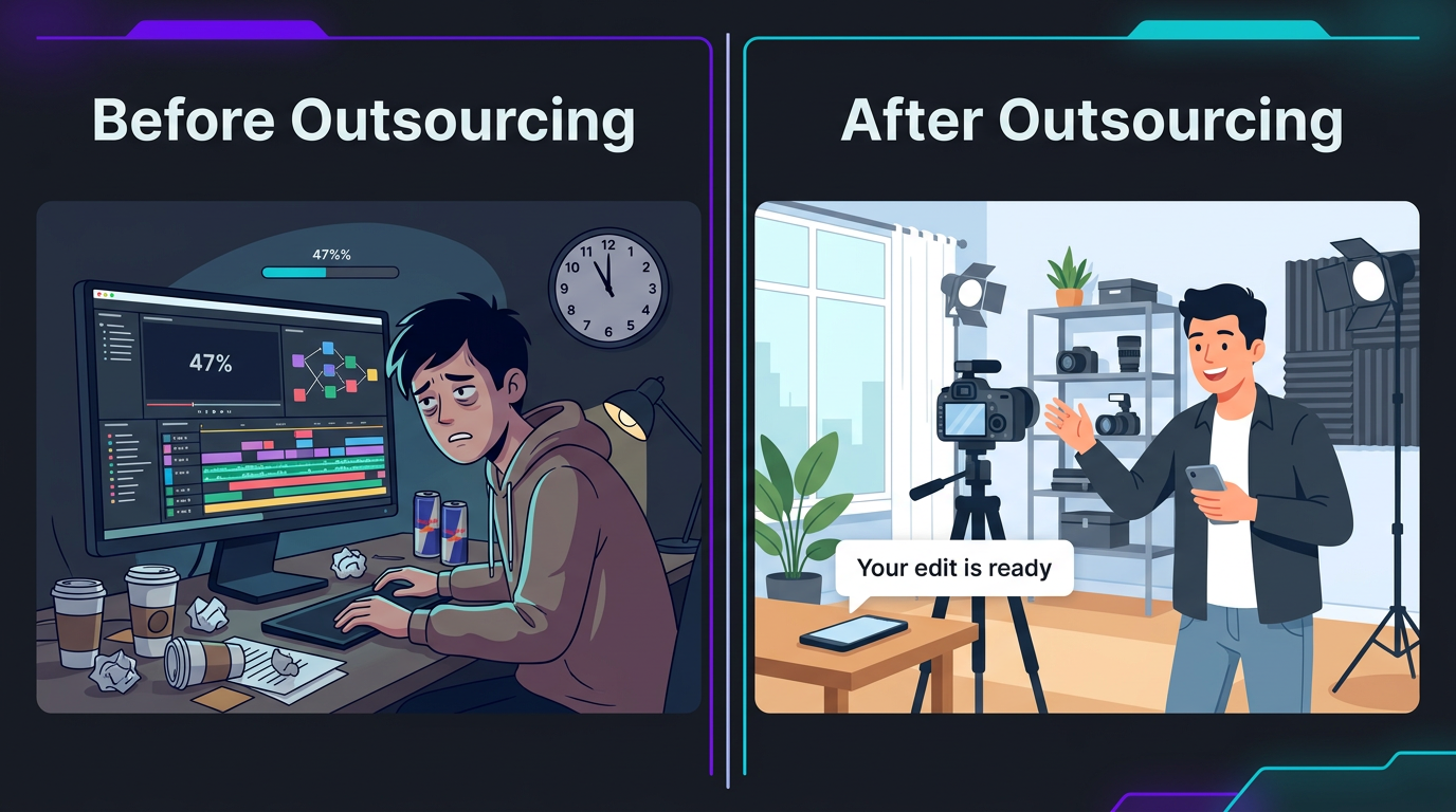 Should I Outsource Video Editing? 10 Signs It's Time 2 Before and after outsourcing video editing comparison