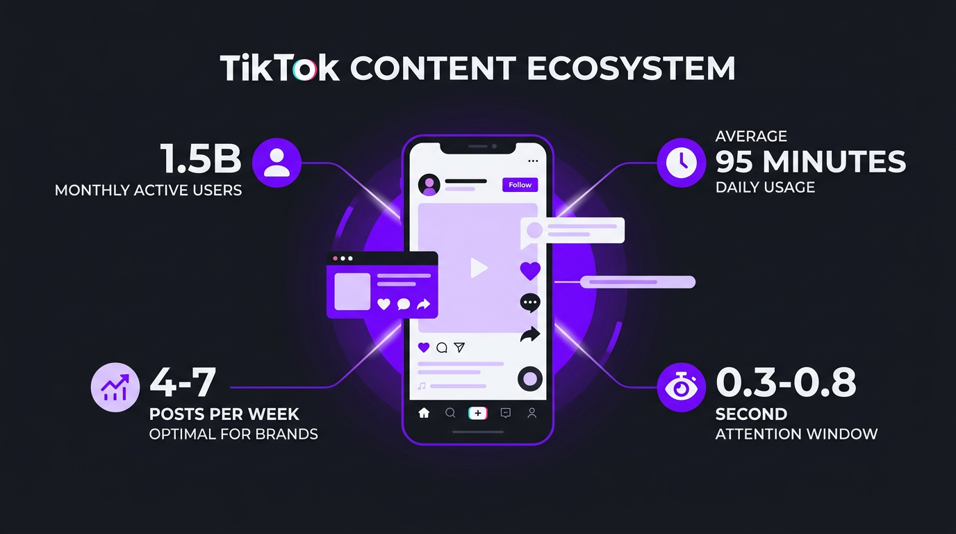 TikTok content ecosystem infographic with key platform statistics