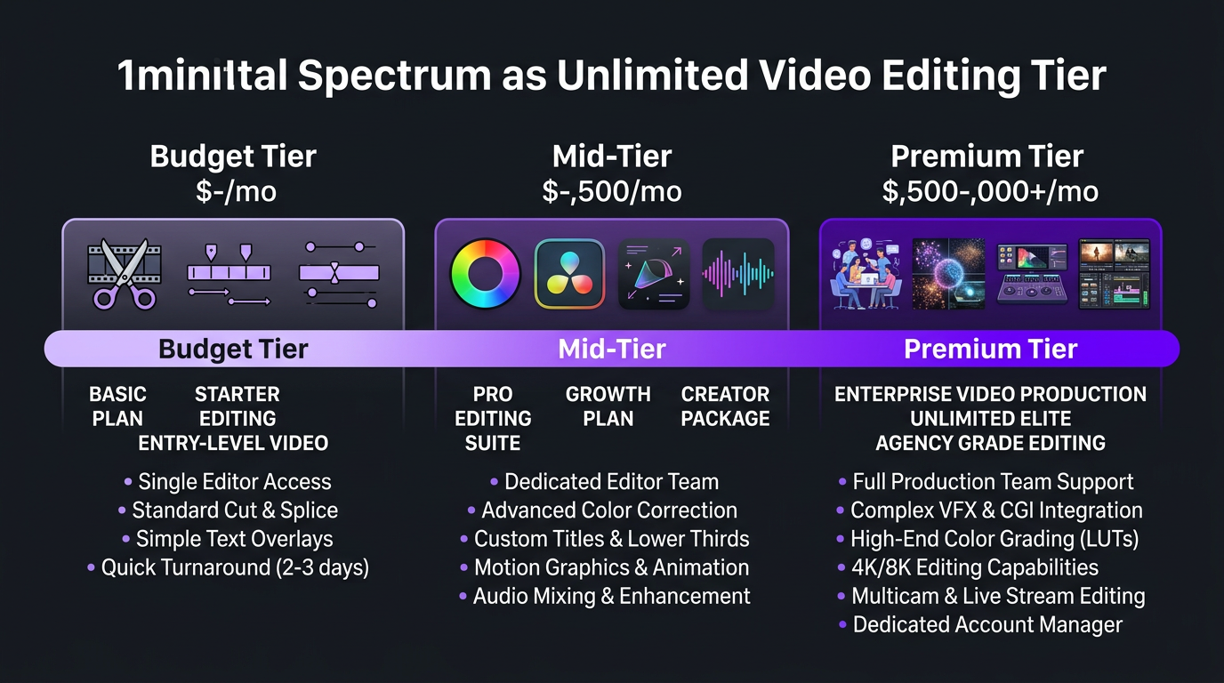 Spectrum infographic showing unlimited video editing service tiers