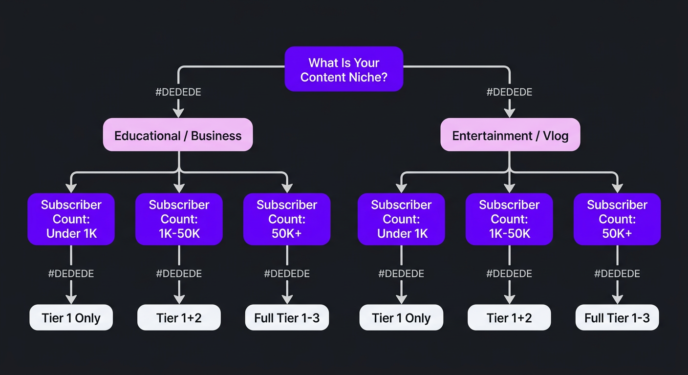 Decision flowchart for motion graphics needs by niche and channel size