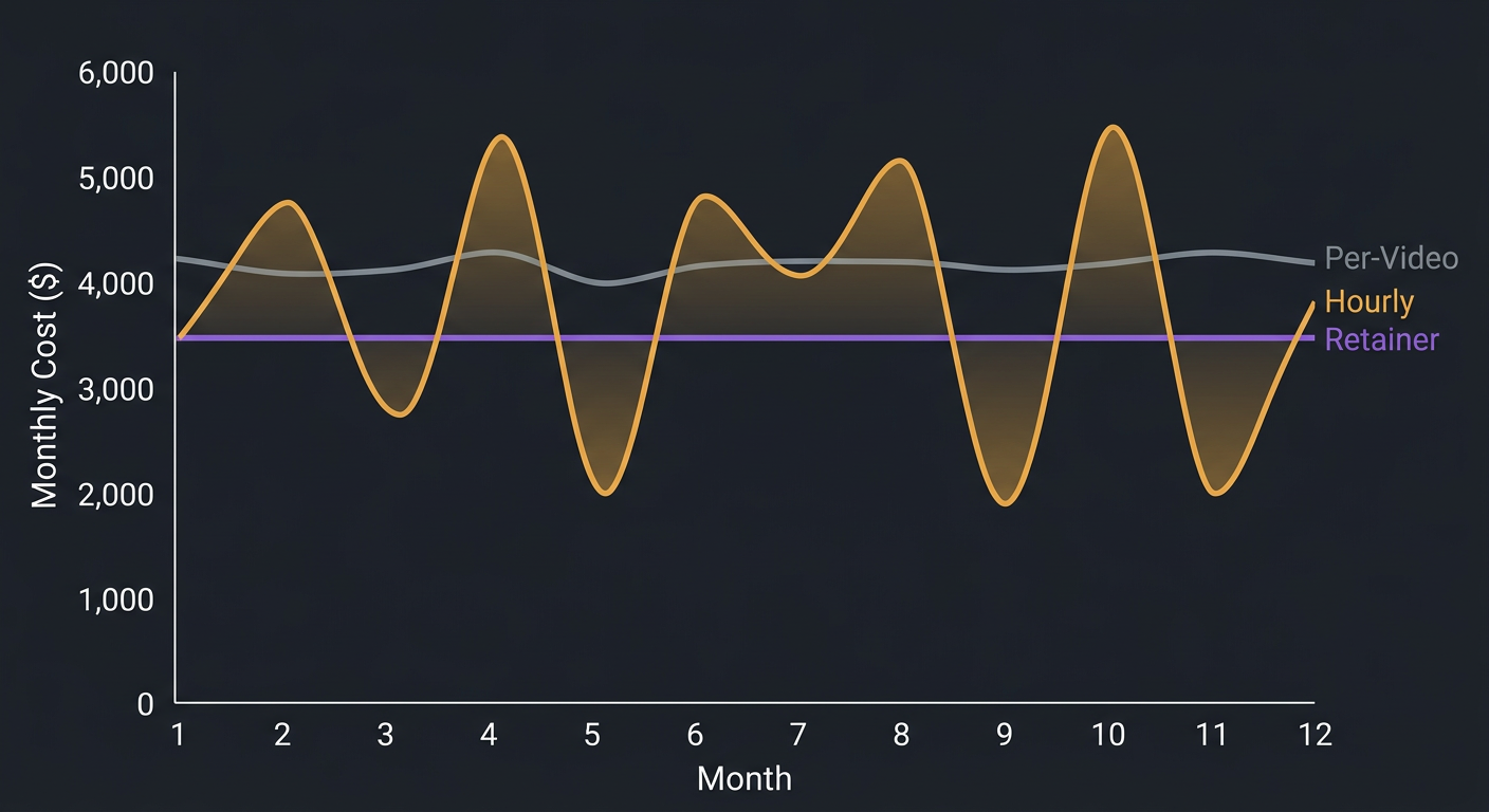 Line graph comparing monthly cost predictability across pricing models