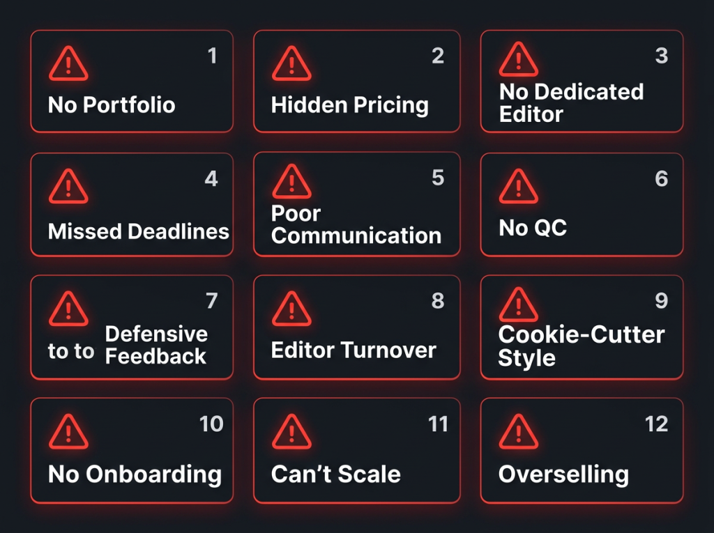 video editing agency red flags 12 warning signs to watch for 12 red flags grid