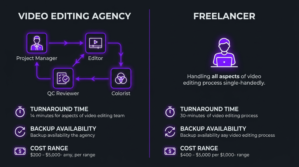 video editing agency vs freelancer comparison 2026