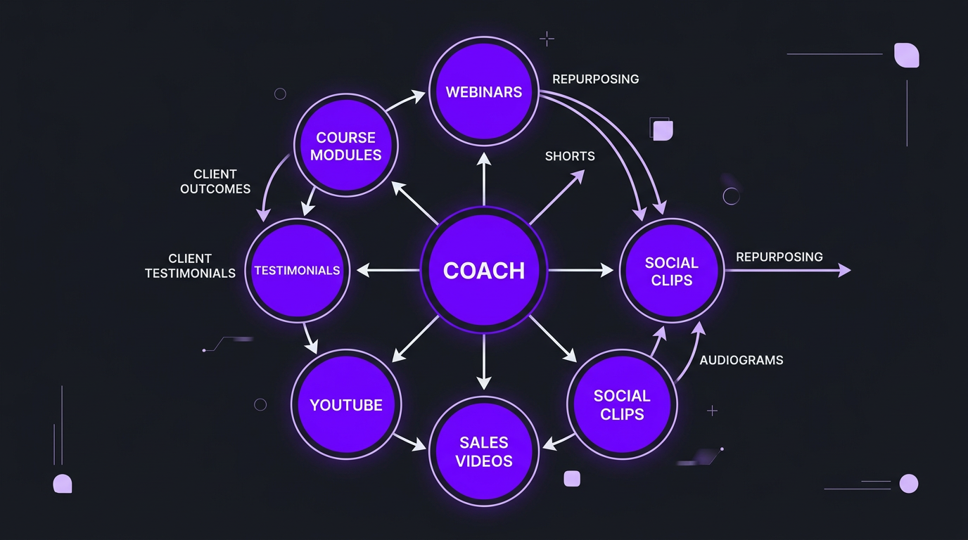 Infographic showing the coaching content ecosystem — a central 