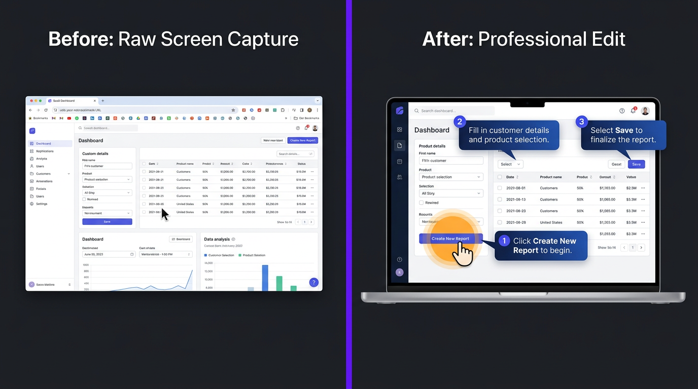 Video Editing for SaaS Companies: The Complete Guide 2 Before and after SaaS product demo editing