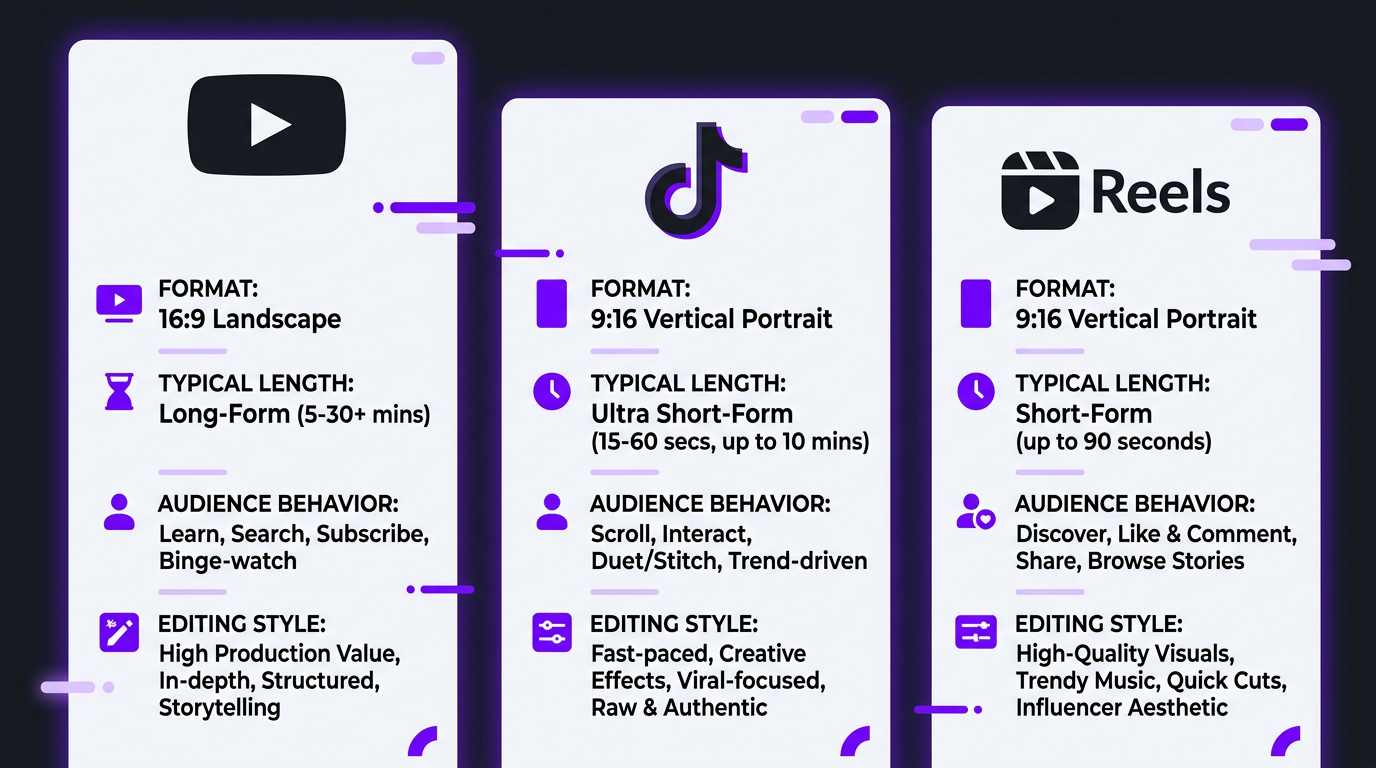 Platform comparison overview: YouTube vs TikTok vs Instagram Reels