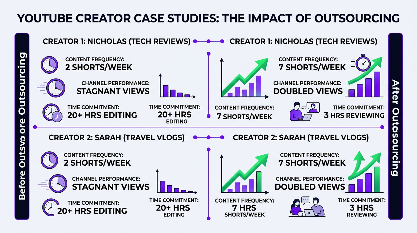YouTube Shorts Editing Service: Is It Worth Outsourcing? 3 Before and after outsourcing Shorts editing case studies