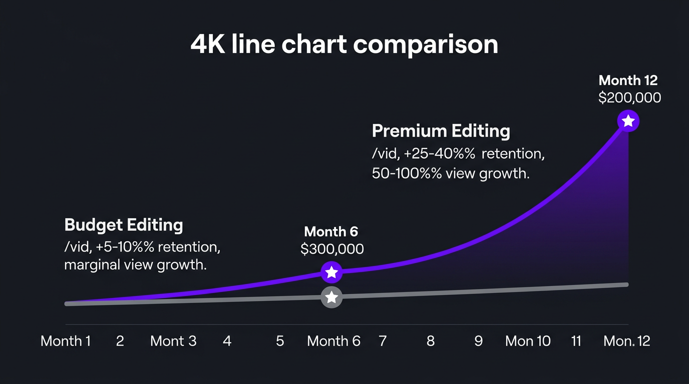 YouTube Video Editing Cost Per Video: Full Breakdown (2026) 4 Budget vs premium editing path comparison over 12 months