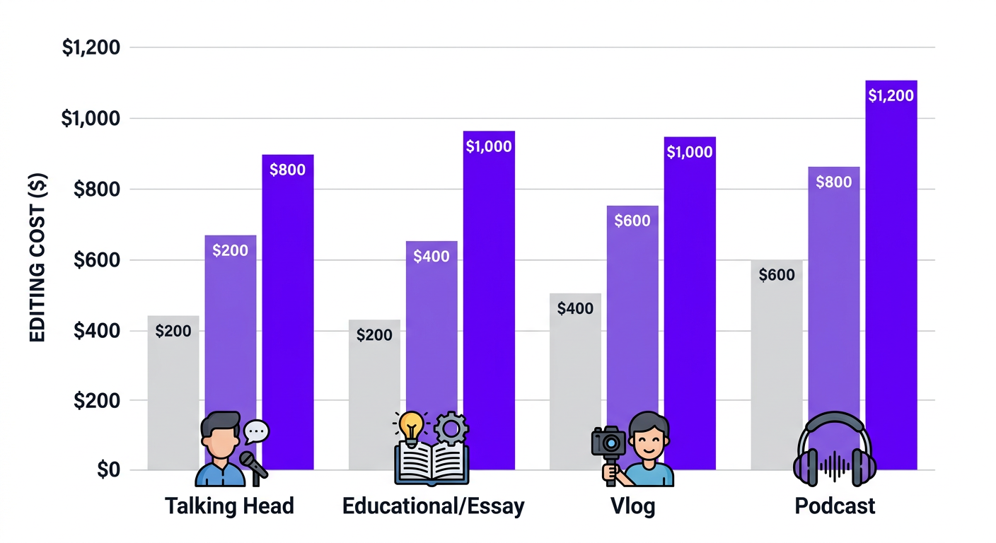 YouTube Video Editing Cost Per Video: Full Breakdown (2026) 2 Video editing cost comparison by video type