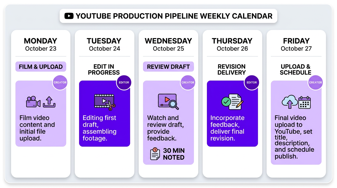 Weekly YouTube production pipeline
