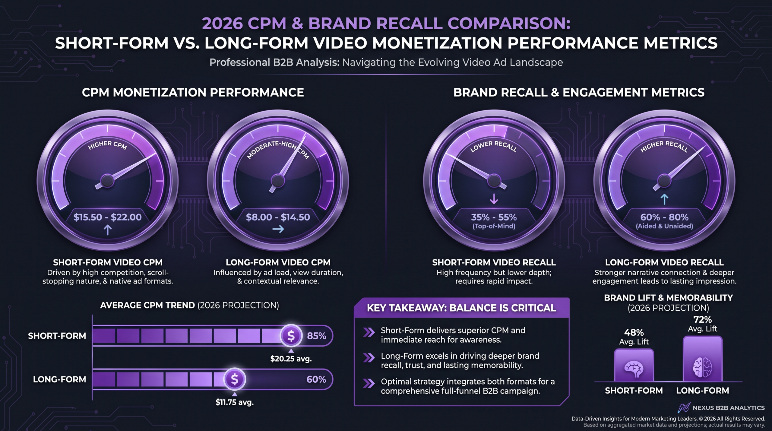CPM and brand recall comparison chart: short-form vs long-form video monetization and conversion performance 2026