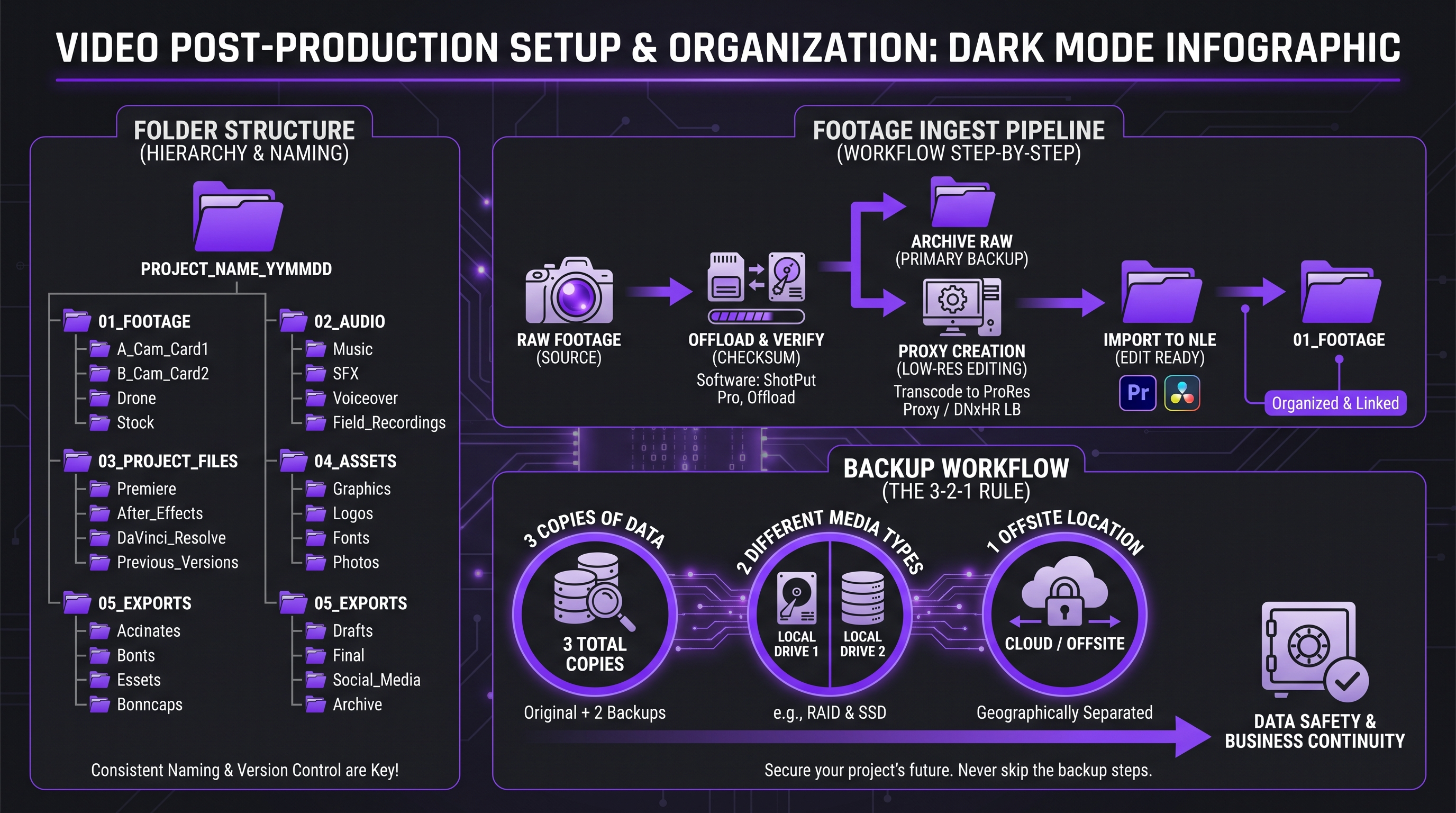Video Post-Production Checklist: 25 Steps 1 Video post-production project setup and organization: folder structure, 3-2-1 backup workflow, and footage ingest pipeline