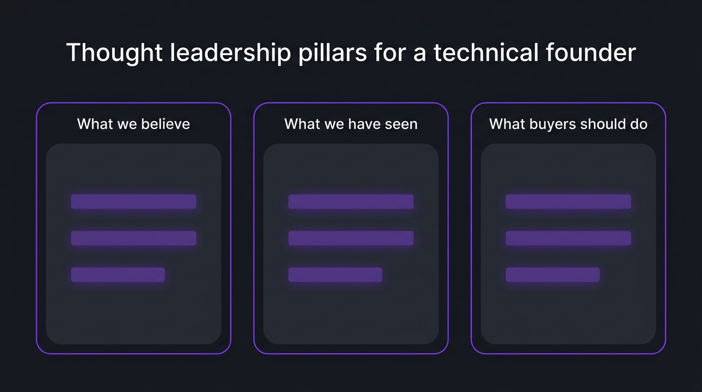 Three thought leadership pillars for a technical founder: what we believe, what we have seen, and what buyers should do