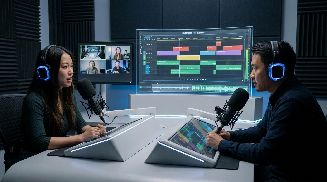 Best Podcast Video Editing Services 2026: Ranked 1 Podcast recording studio with professional video editing timeline setup 2026