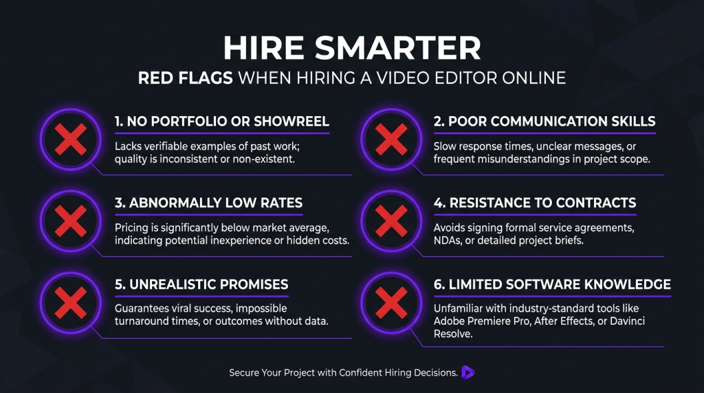 Red flags checklist when hiring a video editor online - 6 warning signs to avoid