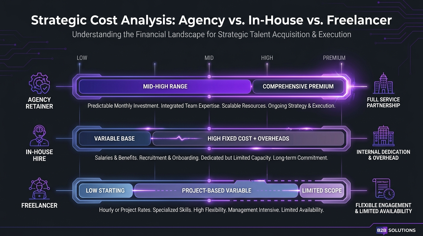 YouTube Agency for SaaS: What They Do and What to Pay 2 Comparison of agency retainer, in-house hire and freelancer cost structures